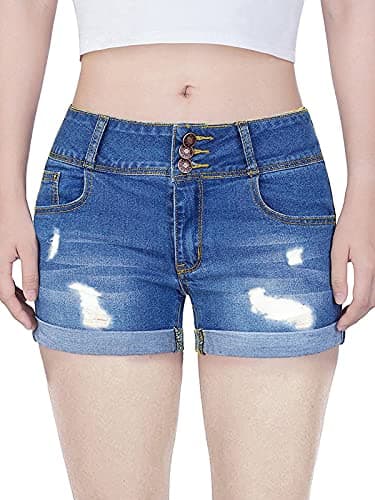Gozilla Women's Casual Summer Mid Waist Stretchy Denim Jeans Shorts