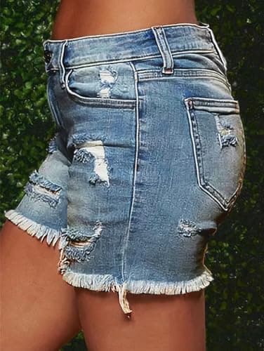 Flamingals Raw Hem Mid-Waist Stretchy Jean Shorts for Women