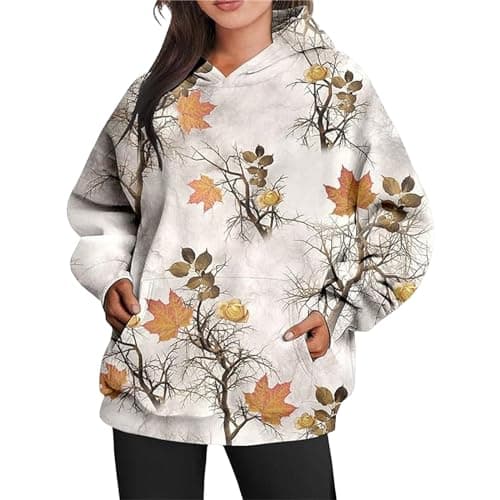 Stylish Maple Leaf Printed Camo Hoodie for Women