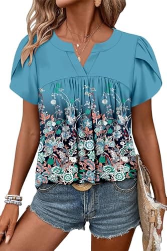 Angerella Women's Floral Print Short Sleeve V-Neck Tunic Tops