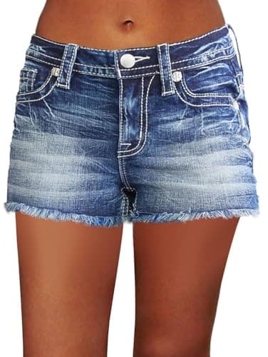 Flamingals Raw Hem Mid-Waist Stretchy Jean Shorts for Women