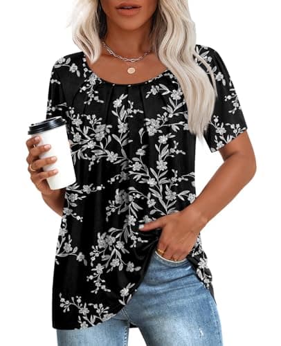 Anymeet Women's Summer Pleated Tunic Shirts M-3XL