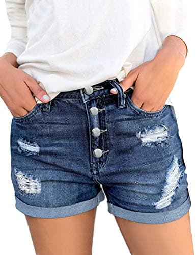 Luvamia Women's High-Waisted Ripped Denim Shorts