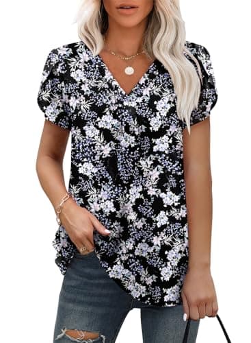 Angerella Women's Summer Dressy Casual Short Sleeve V-Neck Tops for Leggings