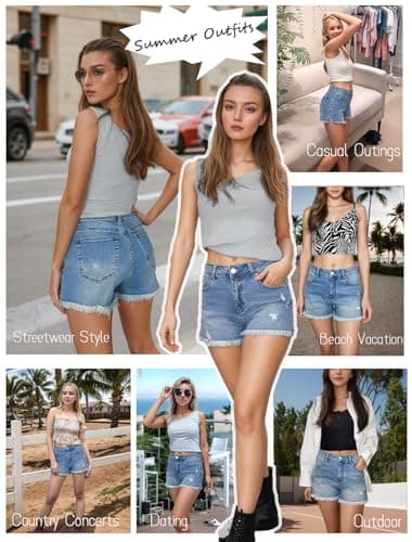 FEELNINE High-Waisted Stretchy Ripped Summer Denim Shorts