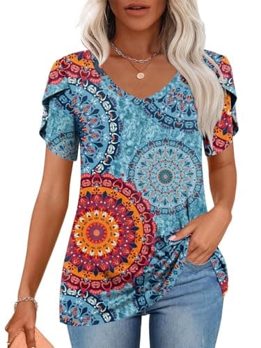 CATHY 2025 Women's Short Sleeve V-Neck Tunic Tops S-4XL