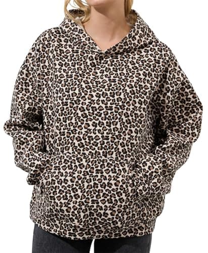 Calbatic Oversized Leopard Print Hoodie for Women and Men Long Sleeve Hooded Sweatshirts Cute Pullover with Pocket