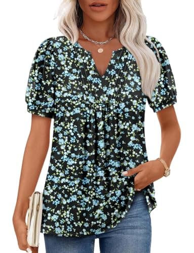 Angerella Women's Casual V-Neck Short Sleeve Tunic Top