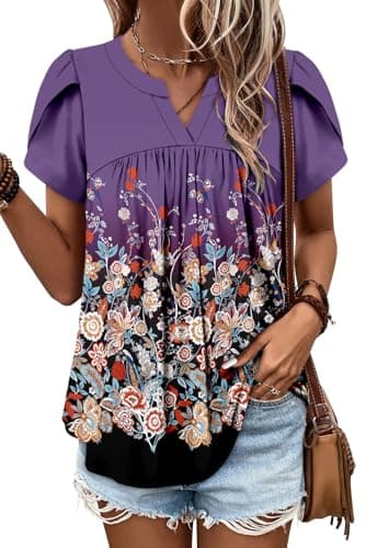 Angerella Women's Floral Print Short Sleeve V-Neck Tunic Tops