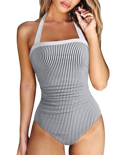 Vintage Halter One Piece Swimsuit for Women with Tummy Control