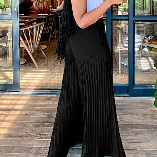 Yxzogd Women's Stretchy Chiffon Palazzo Pants Summer High Waisted Pleated Slacks
