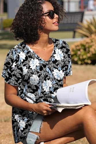 CATHY 2025 Women's Short Sleeve V-Neck Tunic Tops S-4XL