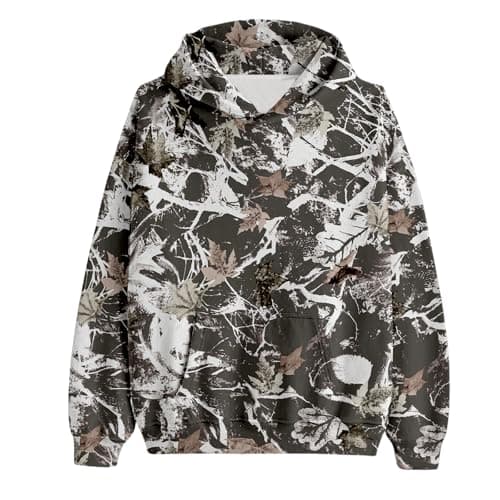 Canbebig Women's Camo Hoodie with Maple Leaf Print Casual Pullover Tops