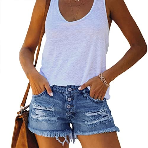 CME SHOWU Women's Blue Ripped Denim Shorts for Summer