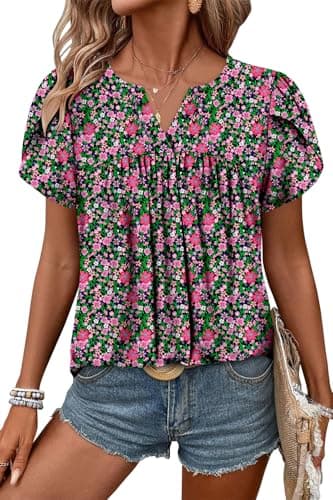 Angerella Women's Floral Print Short Sleeve V-Neck Tunic Tops