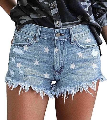 OnlyPuff Women's Ripped Mid-Waisted Denim Shorts