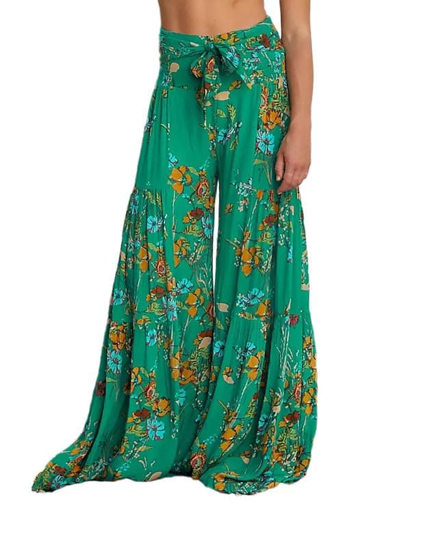 Lrady Women's Boho Printed Wide Leg Palazzo Pants