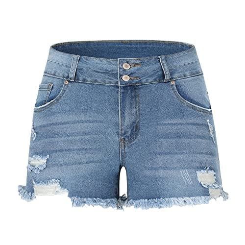 Thunder Star Women's Mid Rise Ripped Stretch Denim Shorts