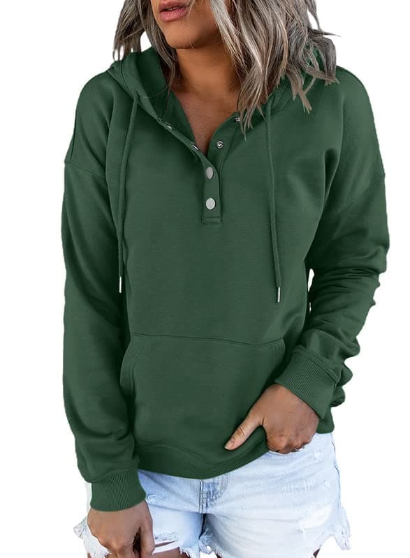 2024 Women's Casual Button Collar Hoodie Sweatshirt