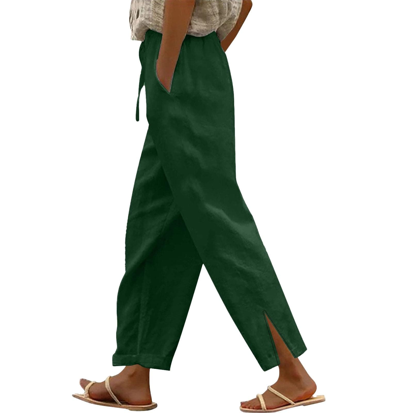 Linen High Waist Women's Summer Pants Lightweight Casual Beach Trousers