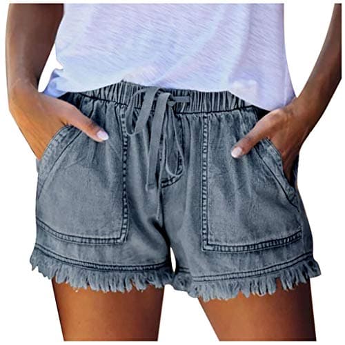Women's Stretchy Mid Rise Ripped Denim Shorts