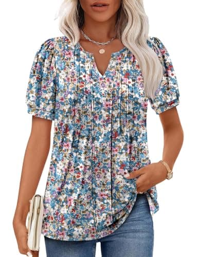 Angerella Women's Casual V-Neck Short Sleeve Tunic Top