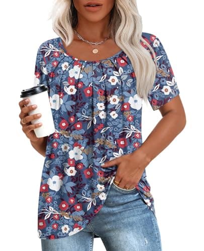 Anymeet Women's Summer Pleated Tunic Shirts M-3XL