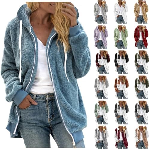Oversized Sherpa Fleece Jacket for Women Warm Winter Coat Zip Up Pockets