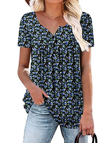 ROSELINLIN Women's Floral Summer Short Sleeve Shirt Loose Fit Leggings Top