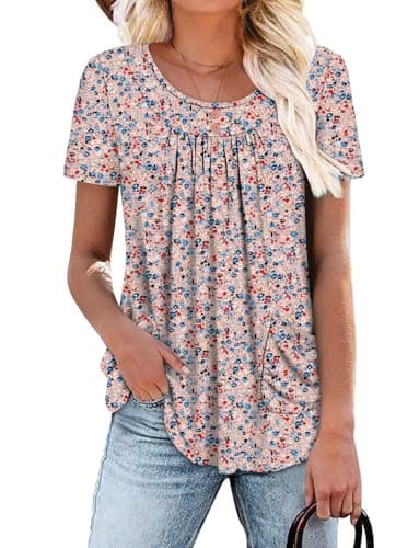Angerella Women's Flirty Summer Pleated Floral Tunic Top S-3XL