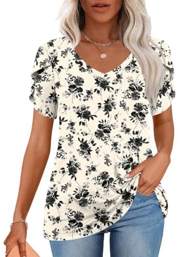 CATHY 2025 Women's Short Sleeve V-Neck Tunic Tops S-4XL