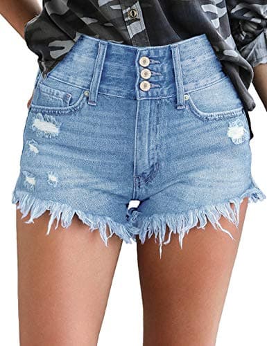Luvamia Women's Casual High-Waisted Frayed Denim Shorts