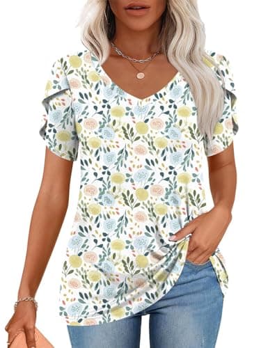 CATHY 2025 Women's Short Sleeve V-Neck Tunic Tops S-4XL