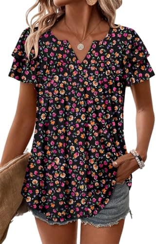 Angerella Women's Floral Print Short Sleeve V-Neck Tunic Tops