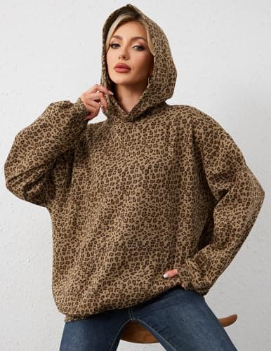 Eutten Womens Camo Hoodies Maple Leaf Print Oversized Fleece Sweatshirt with Pocket