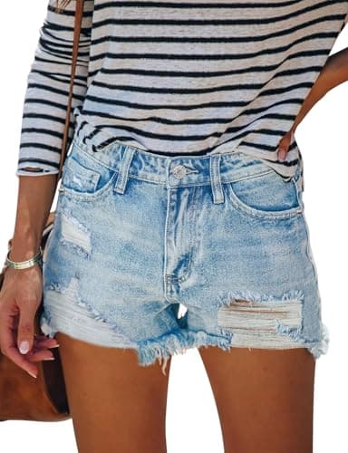 HOCAIES Women's Mid Rise Denim Shorts Folded Hem
