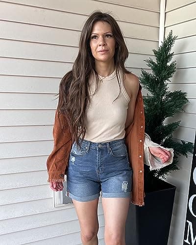 Luvamia Women's High Rise Ripped Denim Shorts