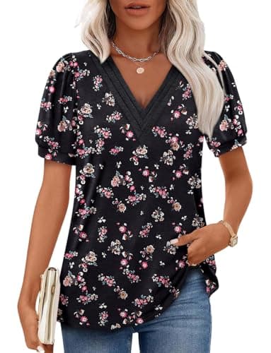 Angerella Women's Casual V-Neck Short Sleeve Tunic Top