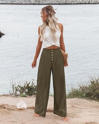 Wide Leg Pants for Women - Elastic Waist, Backed, Business and Casual Wear, with Pockets