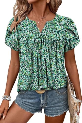 Angerella Women's Floral Print Short Sleeve V-Neck Tunic Tops