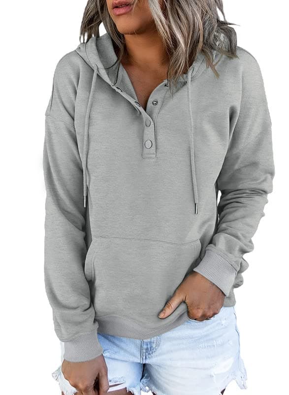 2024 Women's Casual Button Collar Hoodie Sweatshirt