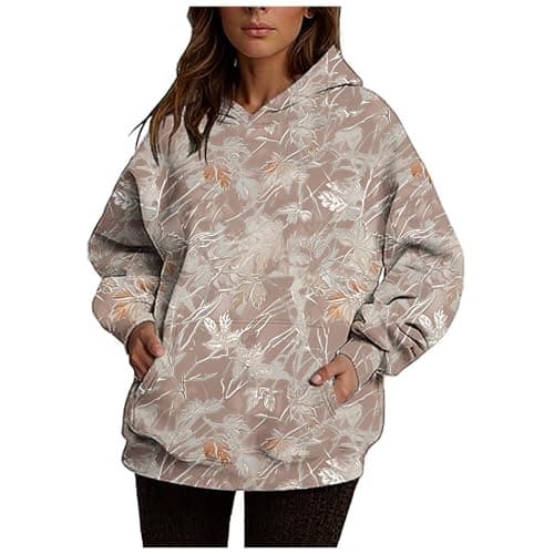 Ceboyel Womens Maple Leaf Camo Oversized Hoodie Trendy Teen Girls Fashion