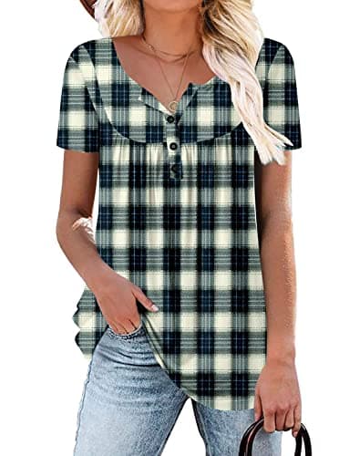 ROSELINLIN Women's Floral Summer Short Sleeve Shirt Loose Fit Leggings Top