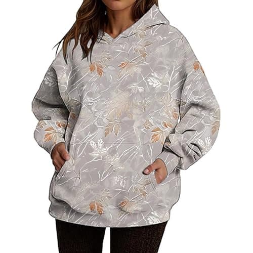 Weinexra Women's Oversized Camo Maple Leaf Hoodie
