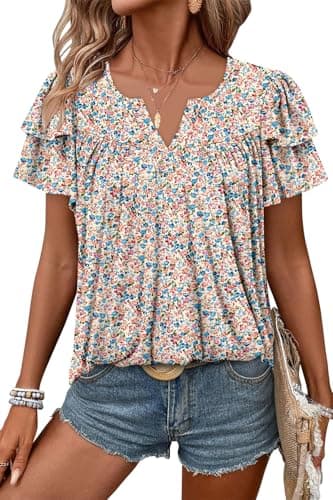 Angerella Women's Floral Print Short Sleeve V-Neck Tunic Tops