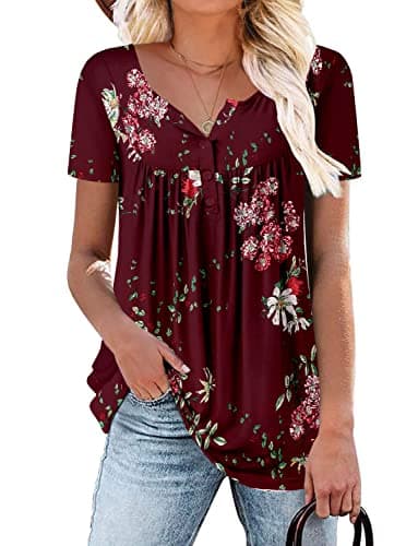 ROSELINLIN Women's Floral Summer Short Sleeve Shirt Loose Fit Leggings Top