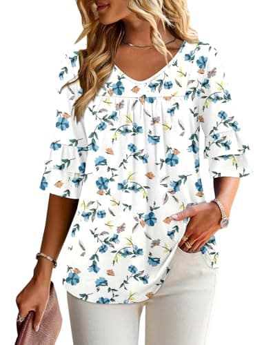 Angerella Dressy 3/4 Sleeve V-Neck Tunic Tops Spring Summer Tops