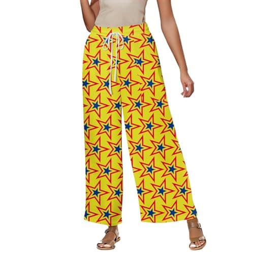 Elastic High Waisted Floral Print Wide Leg Linen Pants with Pockets