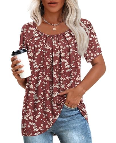 Anymeet Women's Summer Pleated Tunic Shirts M-3XL