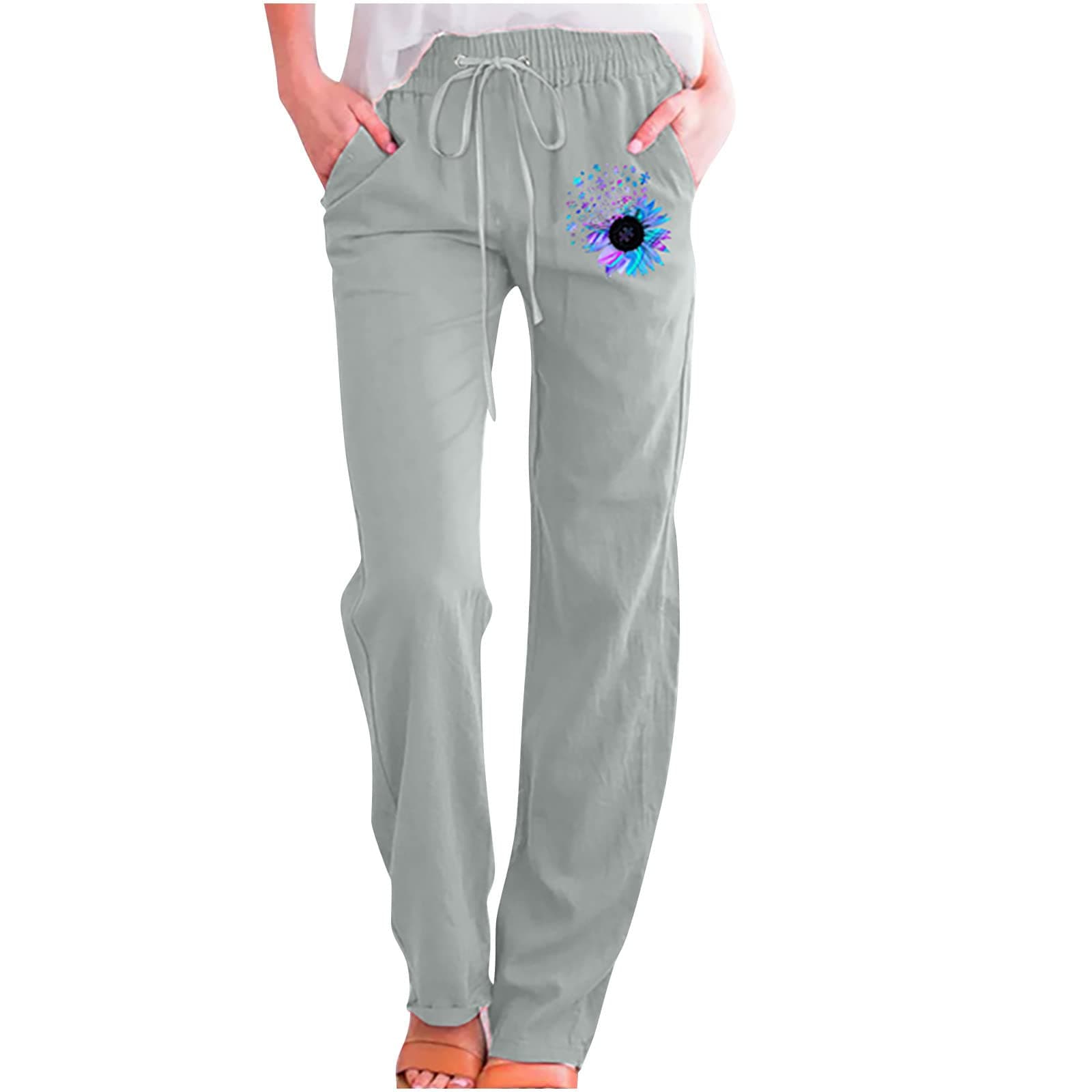 Floral Wide-Leg Pants for Women: High-Waisted, Comfortable Cotton-Linen Trousers